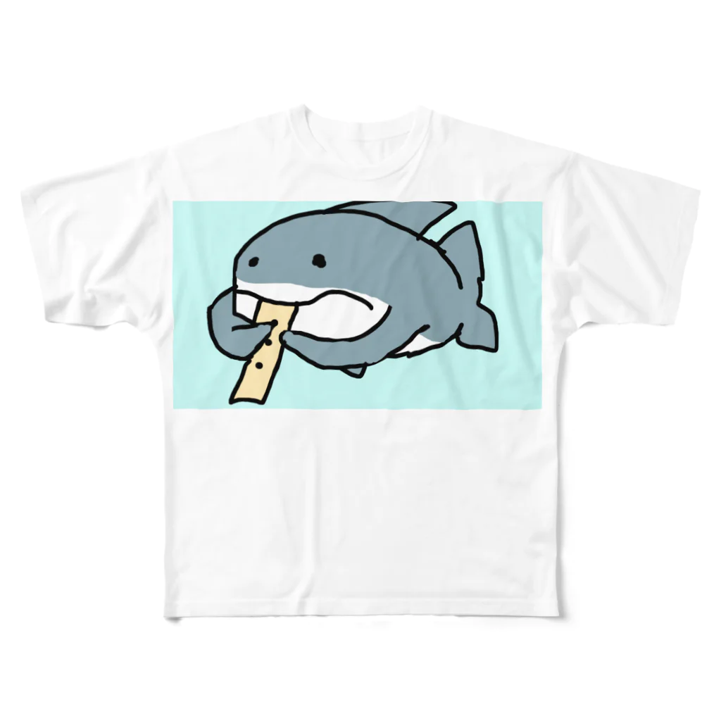 ダイナマイト87ねこ大商会の尺八を吹くサメです フルグラフィックTシャツ