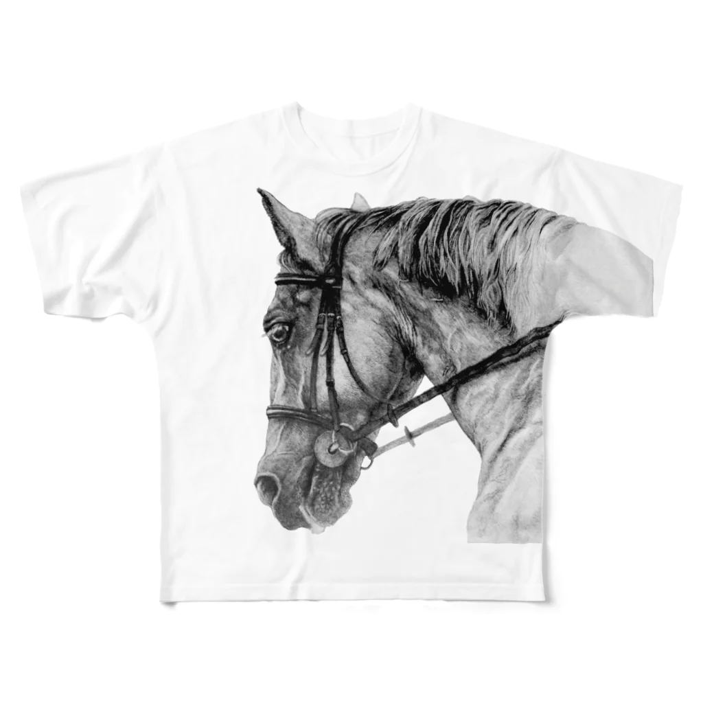 馬の絵の画家　斉藤いつみのがんばる馬Tシャツ（ブラック）  フルグラフィックTシャツ