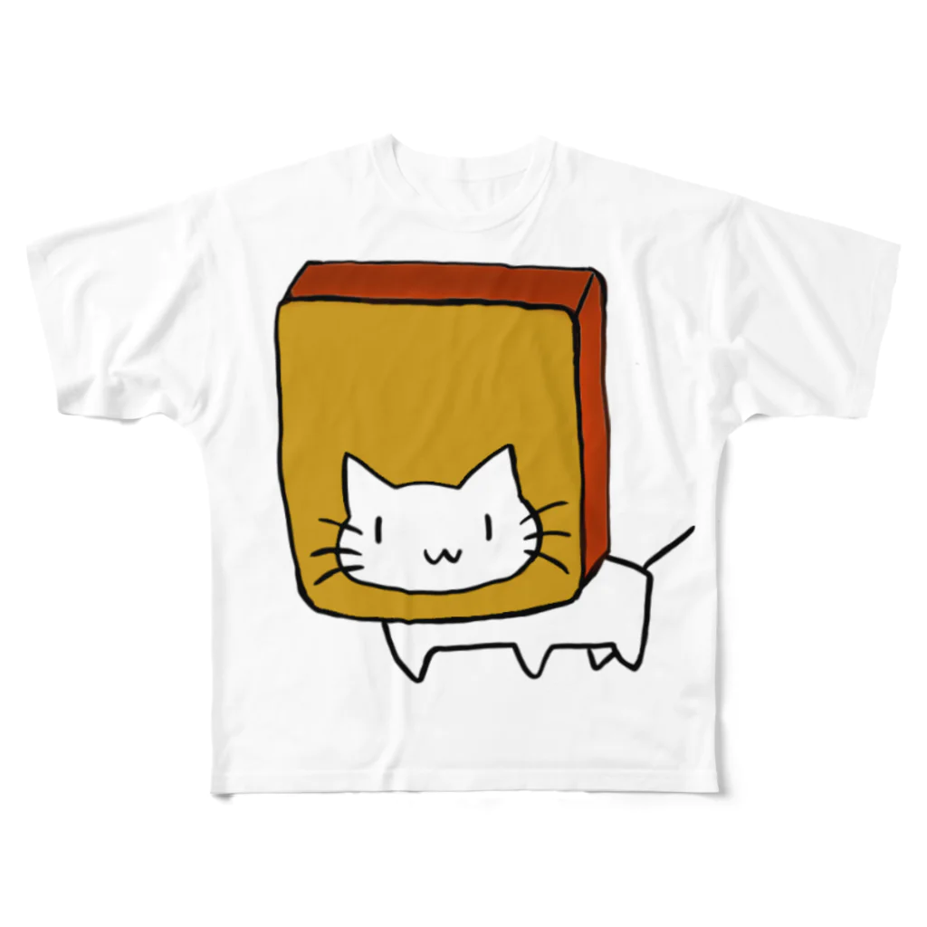 ひねくれ堂のカステラに顔を突っ込む猫 All-Over Print T-Shirt