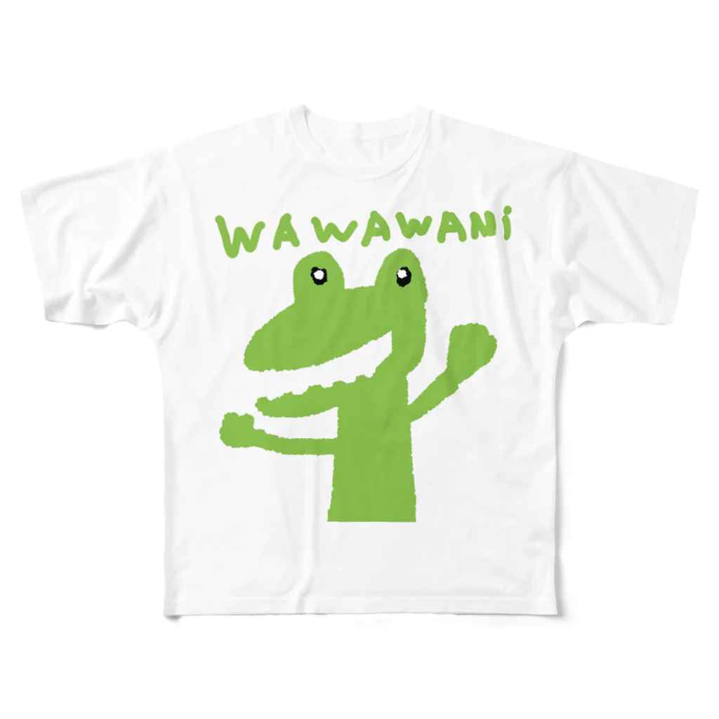 アケジの可愛いもの沢山のショップのWAWAWANIワニ フルグラフィックTシャツ