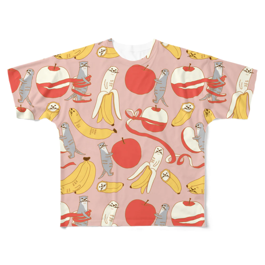 ソーメンズのかわうそとばななとりんご フルグラフィックTシャツ