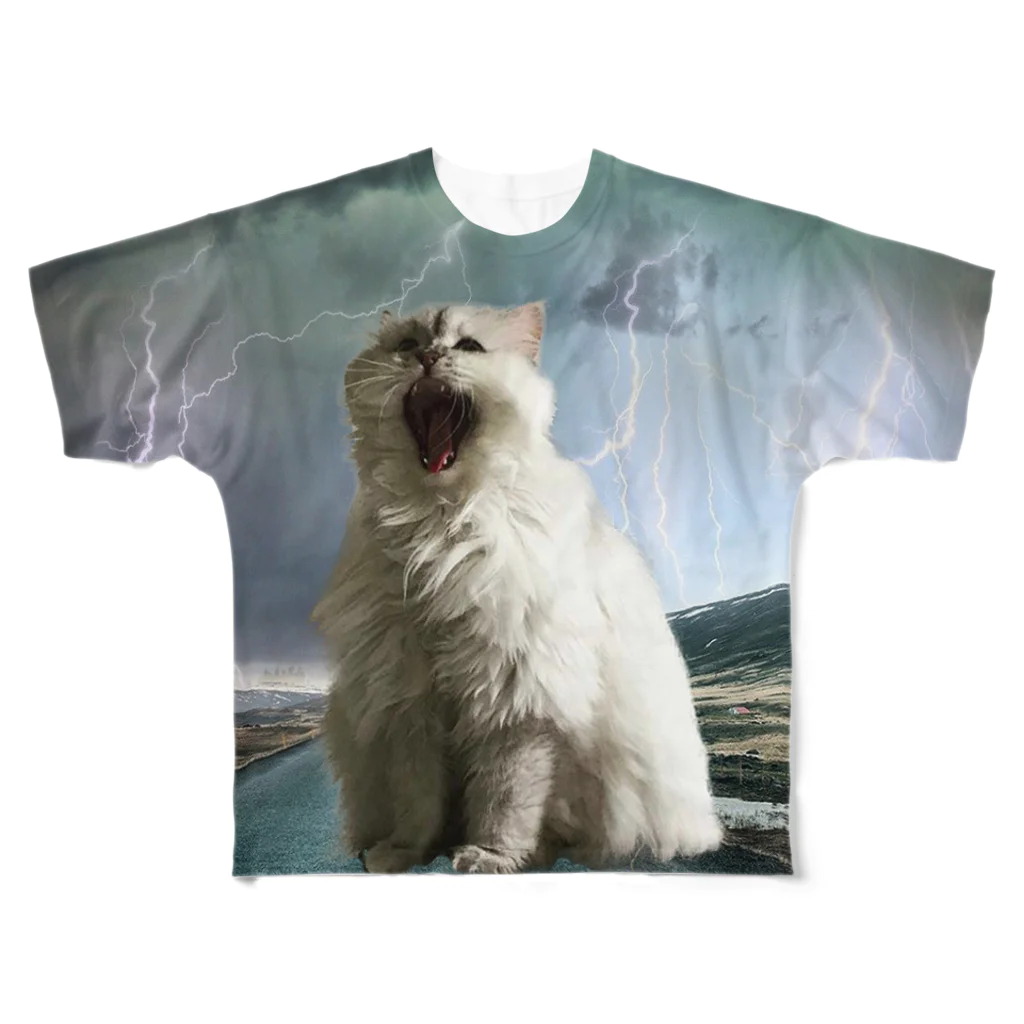 大変かわいらしい猫のグッズ屋さんの咆哮 (嵐) フルグラフィックTシャツ