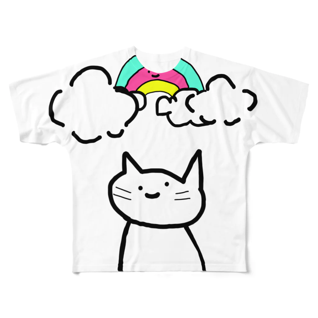 うーたんのうーねこと雲（＆にじ） フルグラフィックTシャツ