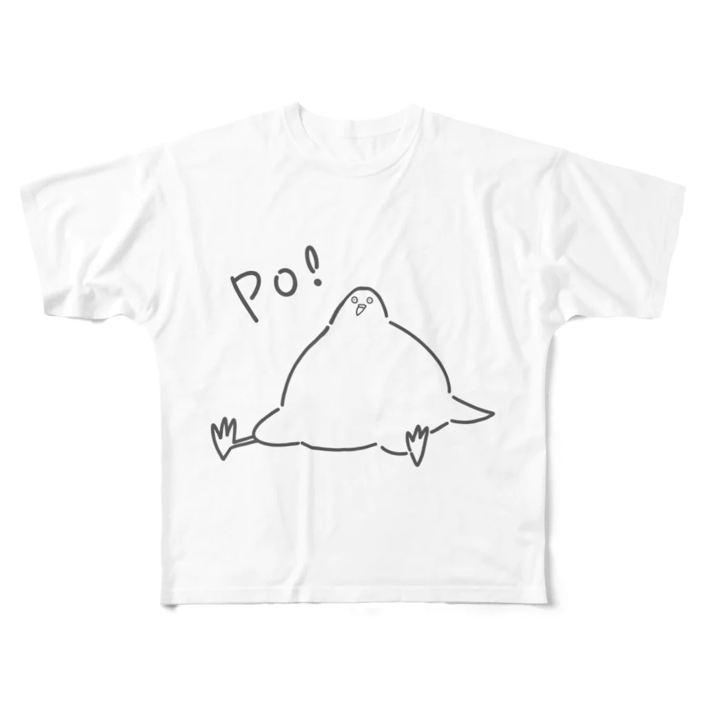 ODAYAKAのPo! 穏和な鳩 グレー フルグラフィックTシャツ