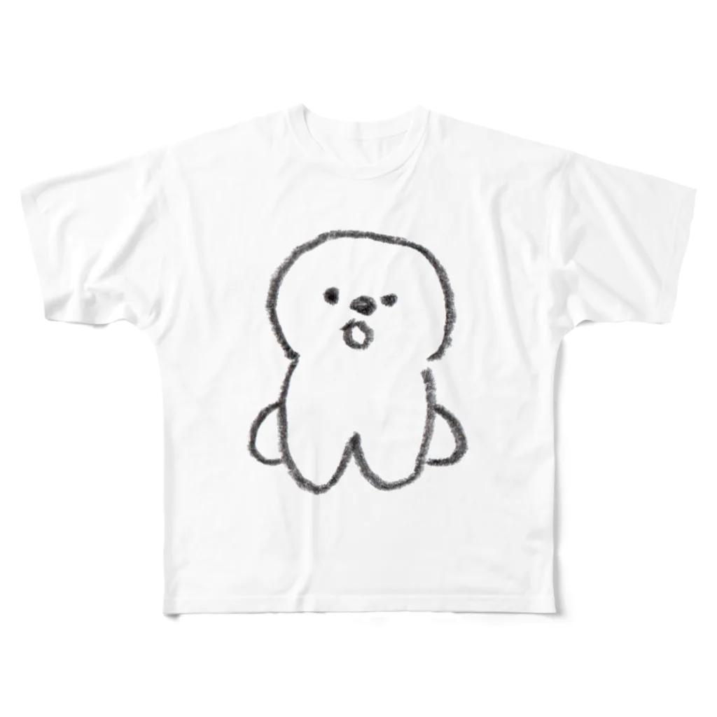 INU dayo SHOPのおすわりビションフリーゼ フルグラフィックTシャツ