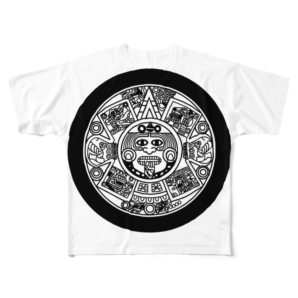 VAMOS Mexicoの太陽の石Tシャツ フルグラフィックTシャツ