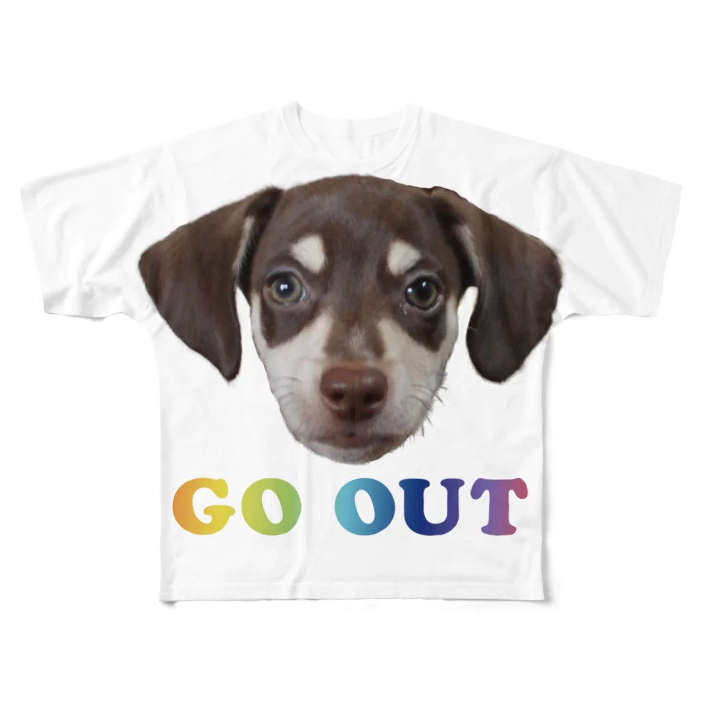 Puppy Vibesの#go out フルグラフィックTシャツ