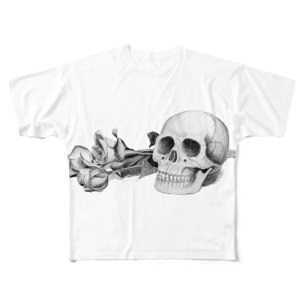 暗国の杜　SUZURI支店のRose&Skull All-Over Print T-Shirt