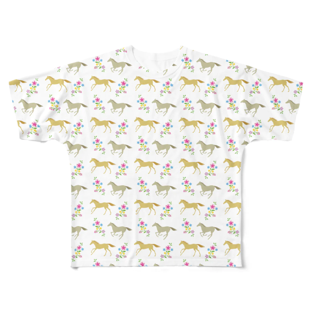 Sharroodの馬と花のTシャツ（フルグラフィックB）  All-Over Print T-Shirt