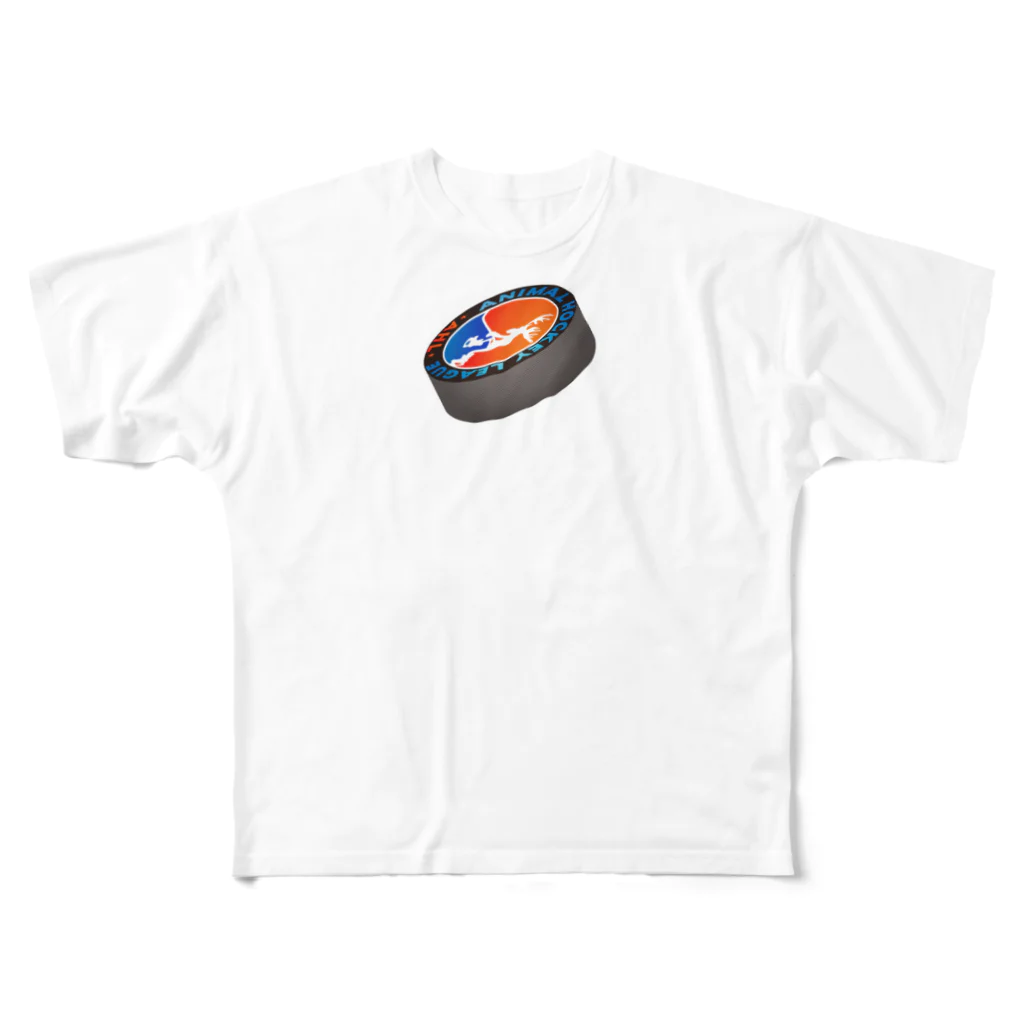 Hustle Hockeyのボストンテリア アイスホッケー シュートマシーン フルグラフィックTシャツ