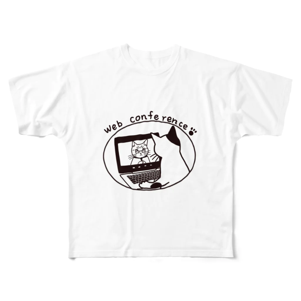 Ａｔｅｌｉｅｒ　Ｈｅｕｒｅｕｘのおうちでウェブ会議にゃ🐾 All-Over Print T-Shirt