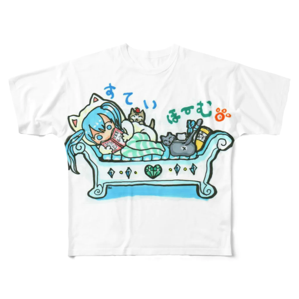 miku'ꜱGallery星猫のSTAY HOME💙mikuと愛猫 Stay home♪ All-Over Print T-Shirt