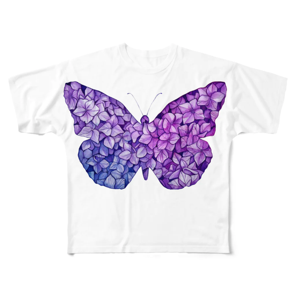 Rena DesignのHydrangea Butterfly  フルグラフィックTシャツ