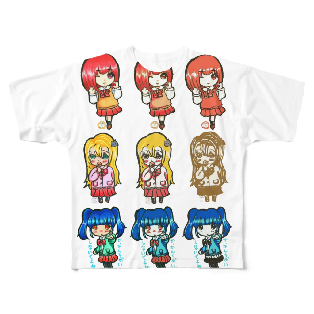 ＊あり＊の虹色創世記の３人娘3×3(みくさんコラボ) フルグラフィックTシャツ