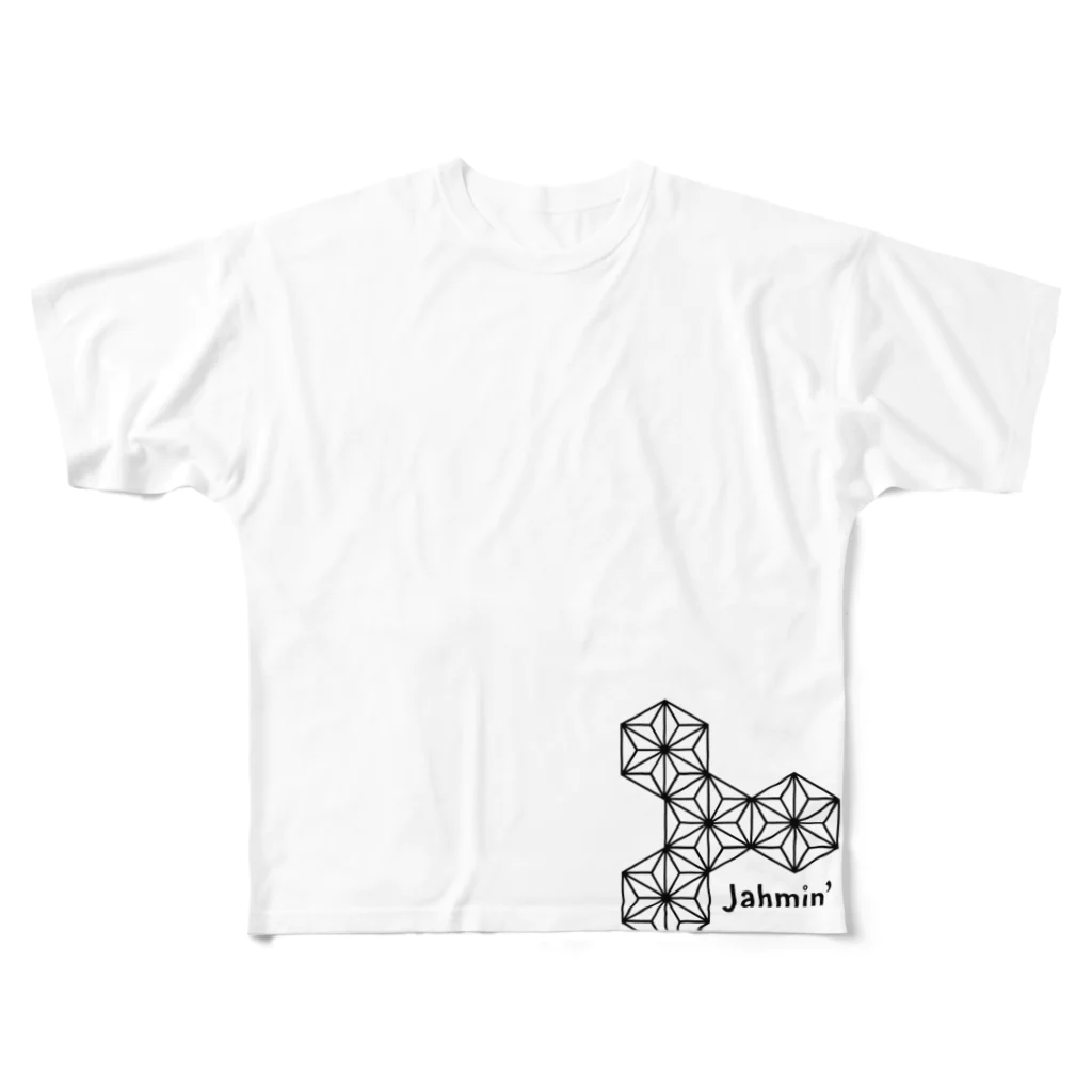 南風酒場Jahmin’のJahmin 麻柄 logo フルグラフィックTシャツ