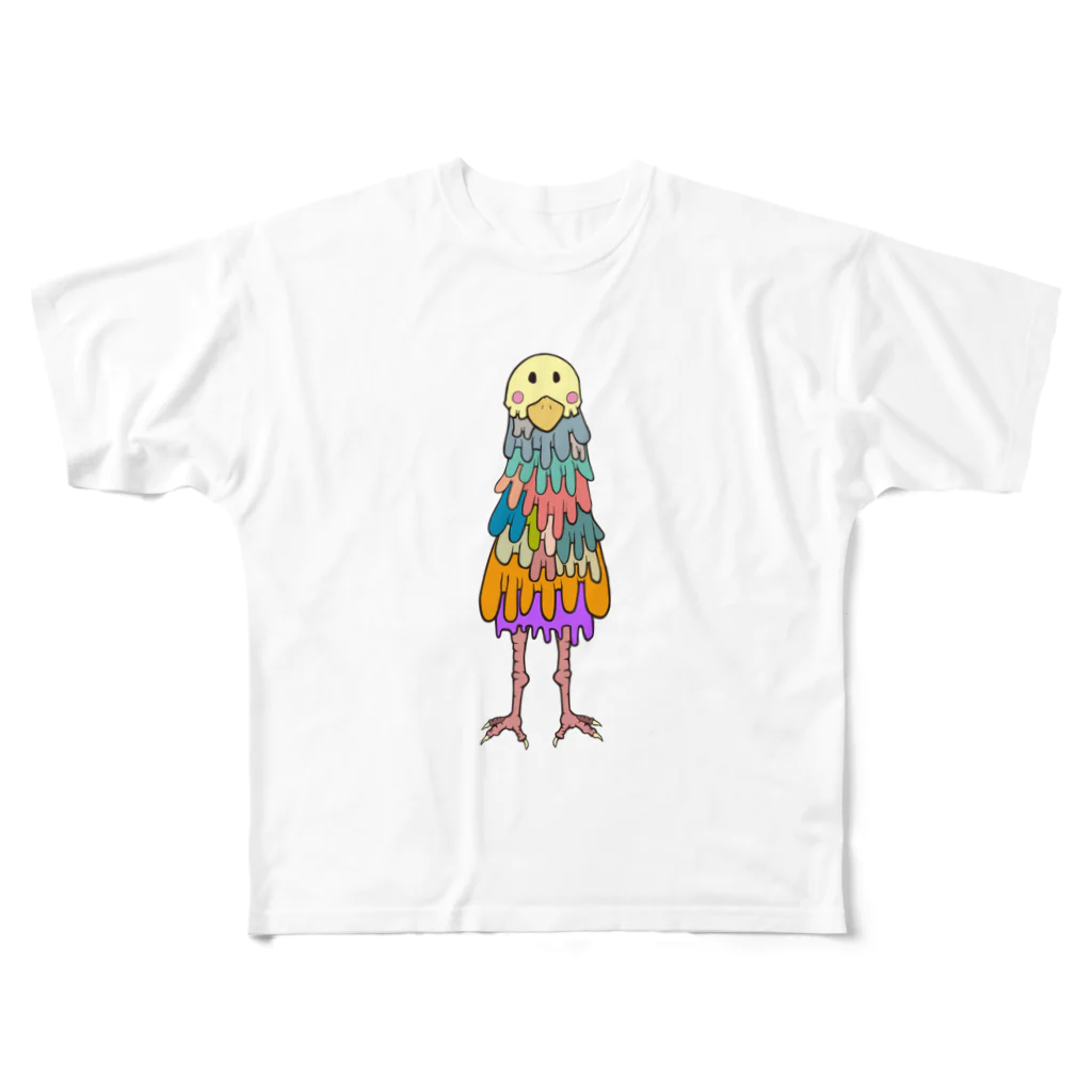 ヨシダアニマルズの色とり鳥 フルグラフィックTシャツ