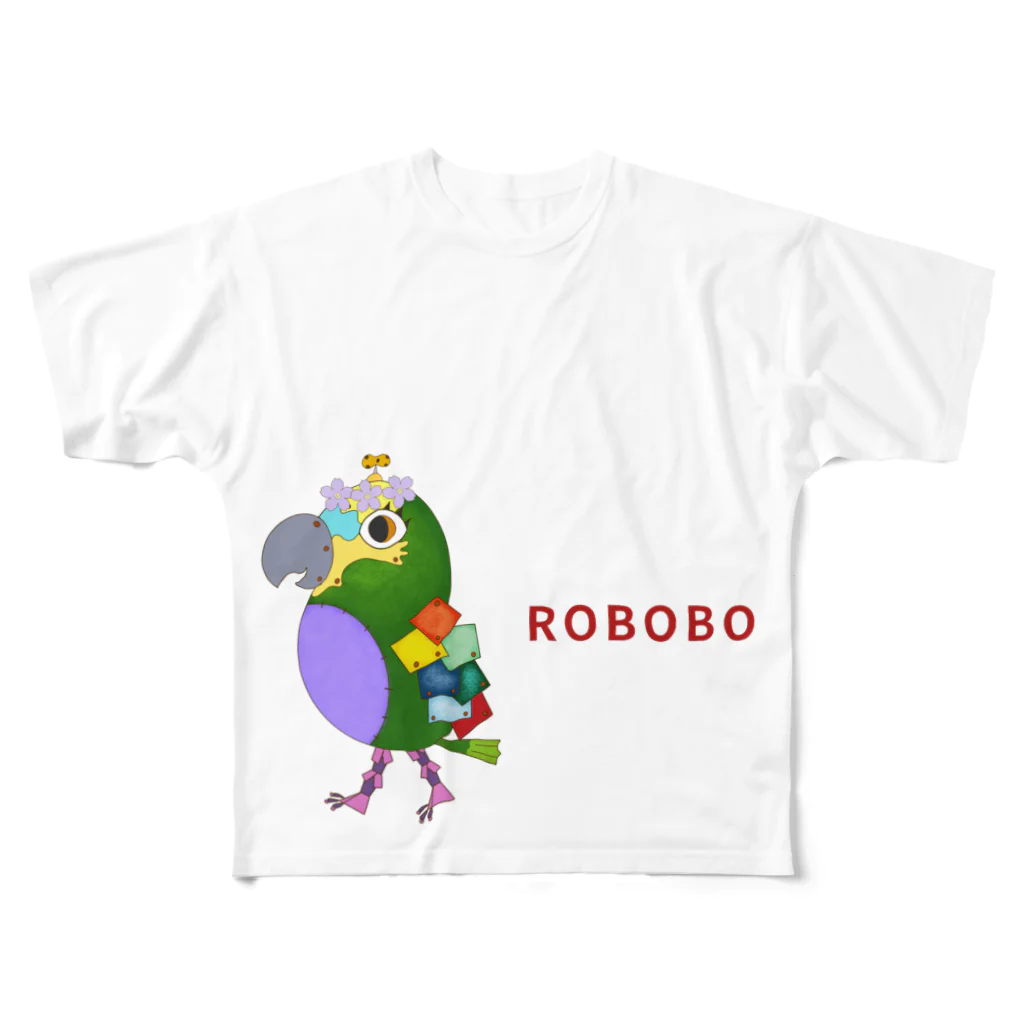 ねこぜや のROBOBO アオボウシインコ フルグラフィックTシャツ