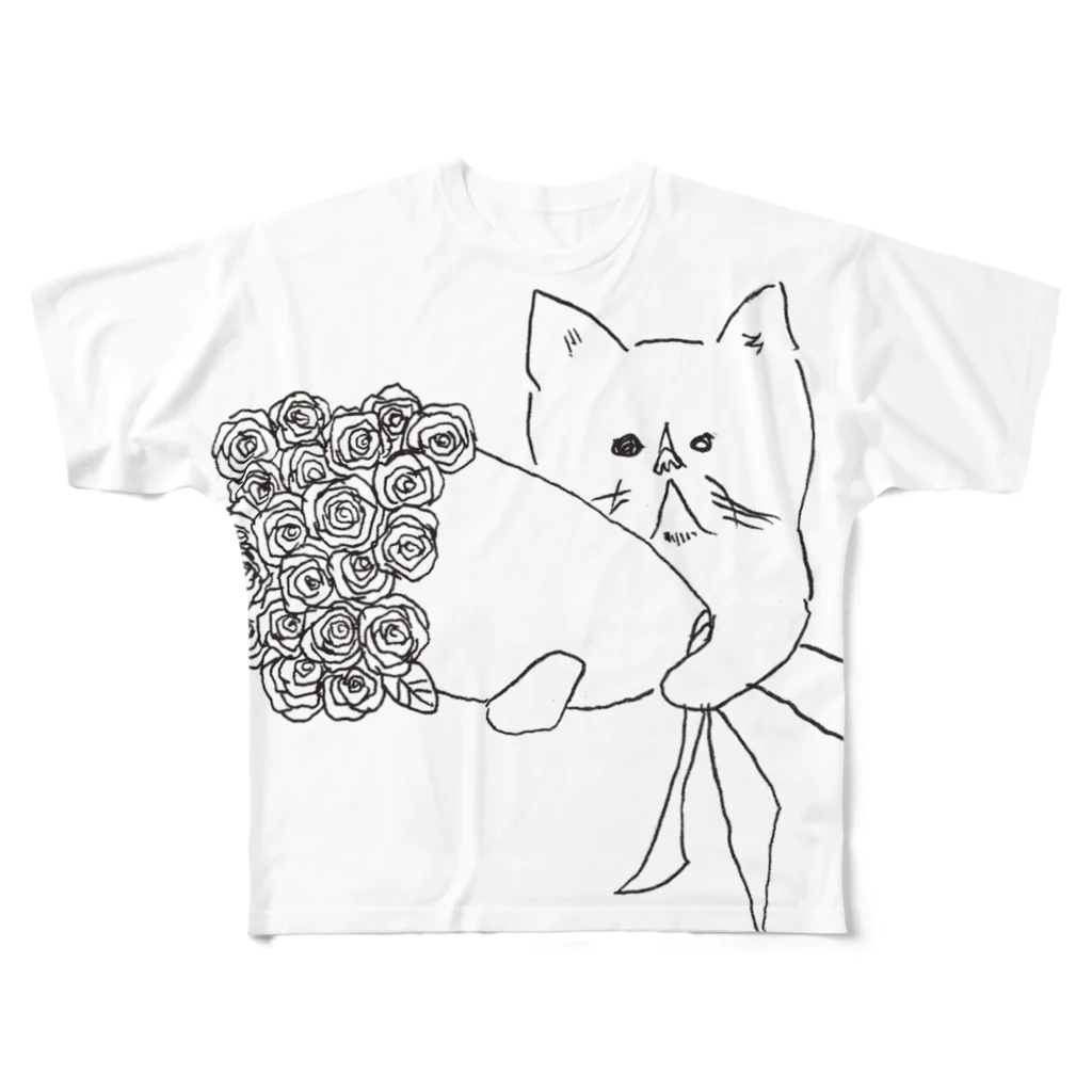 R503の花束をくれるネコ フルグラフィックTシャツ