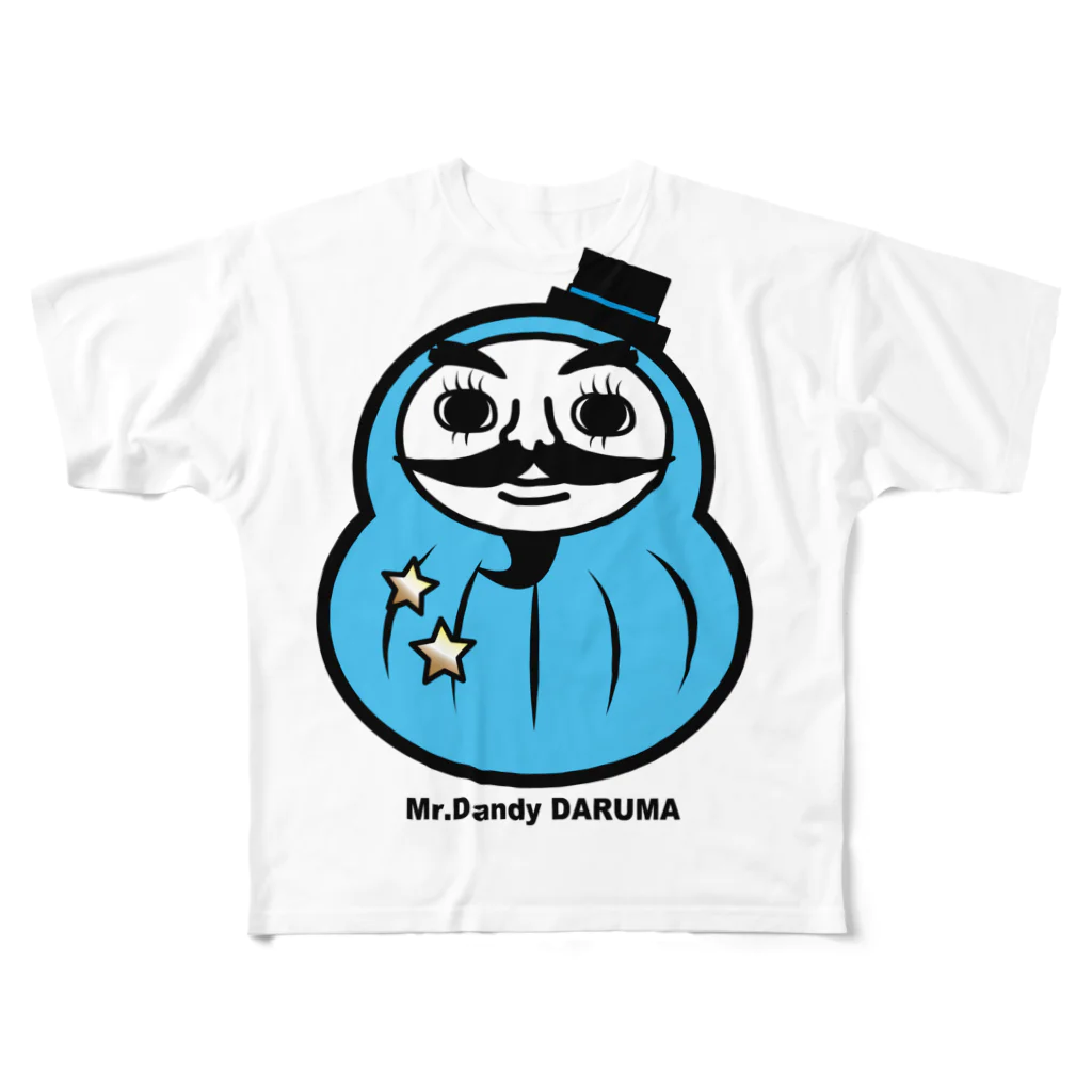 MoonbowのMr.Dandy DARUMA (水色) フルグラフィックTシャツ