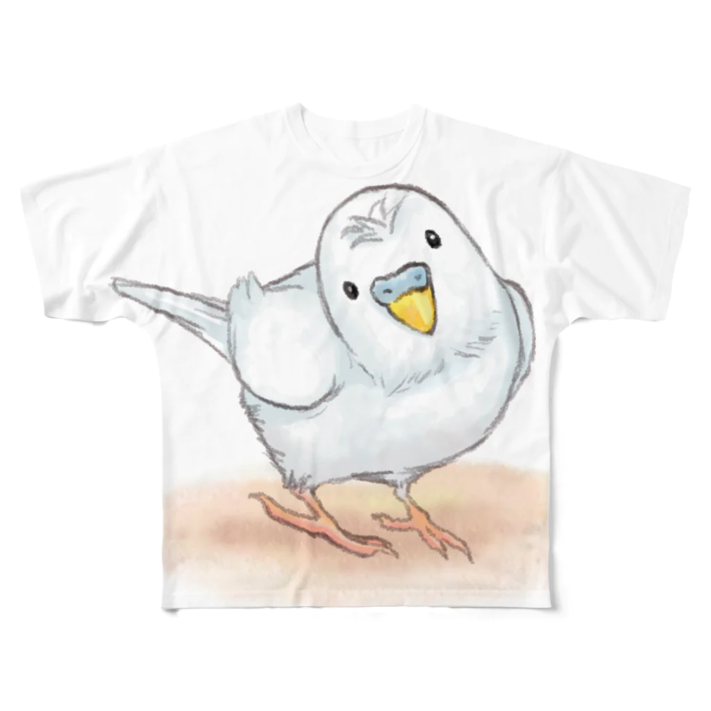 まめるりはことりのセキセイインコ　レティ【まめるりはことり】 フルグラフィックTシャツ