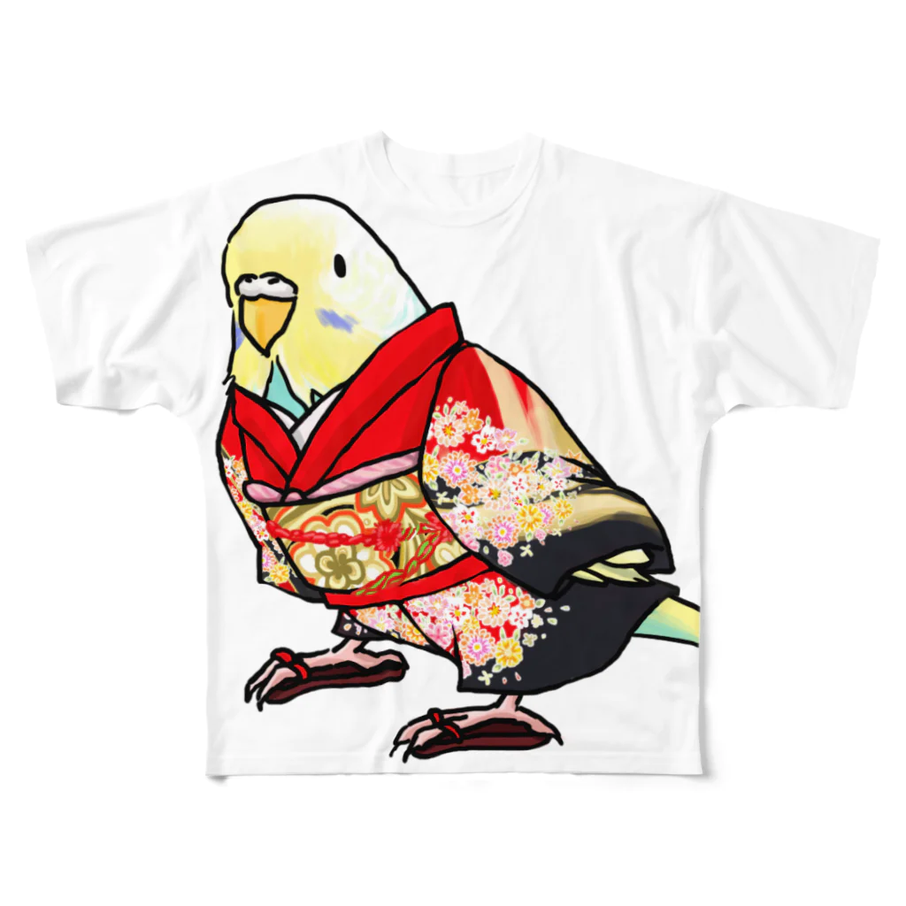 まめるりはことりのごきげん着物セキセイインコ【まめるりはことり】 All-Over Print T-Shirt