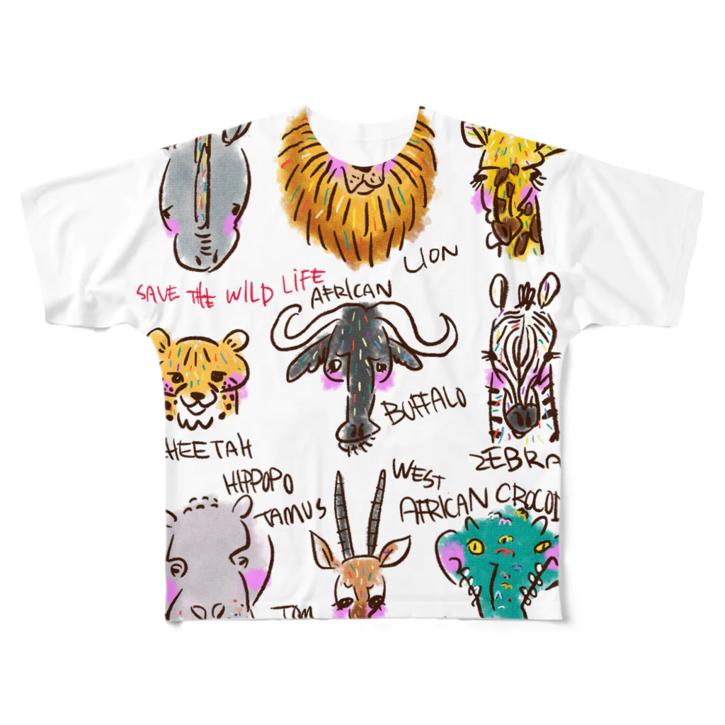 サタケ商店🐅🍛のSave the wild life(100円寄付) フルグラフィックTシャツ