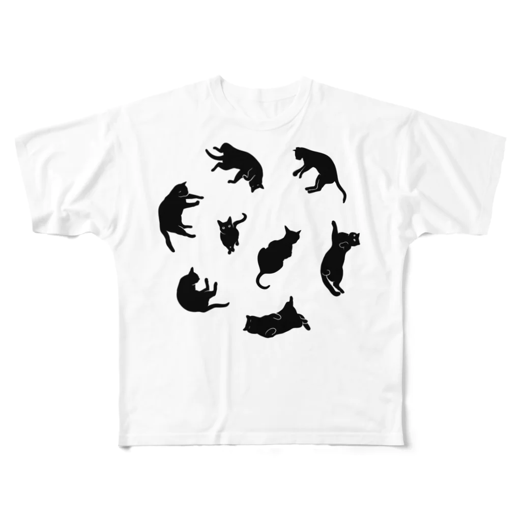 NOBODY754のKitties (Black All-Over Print T-Shirt