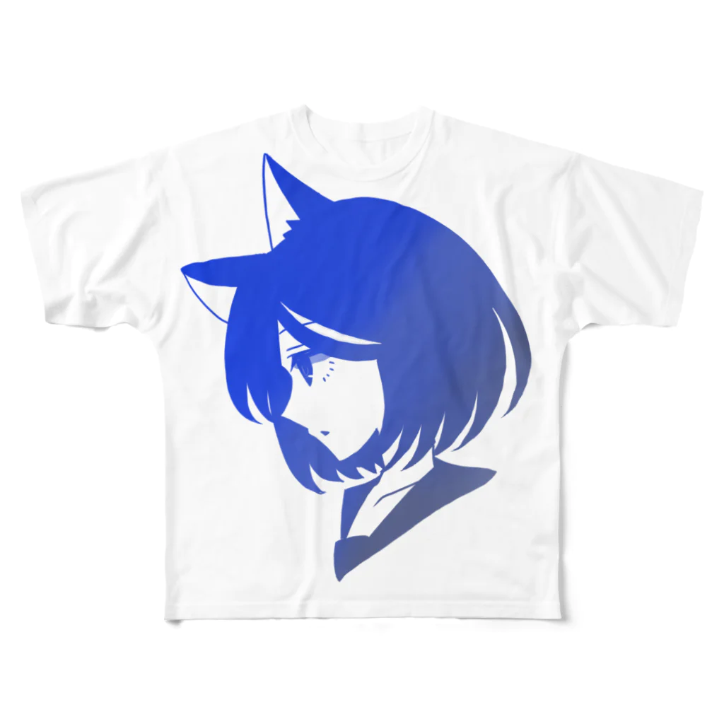 鮫ちゃんの猫耳ボブ子の横顔 All-Over Print T-Shirt