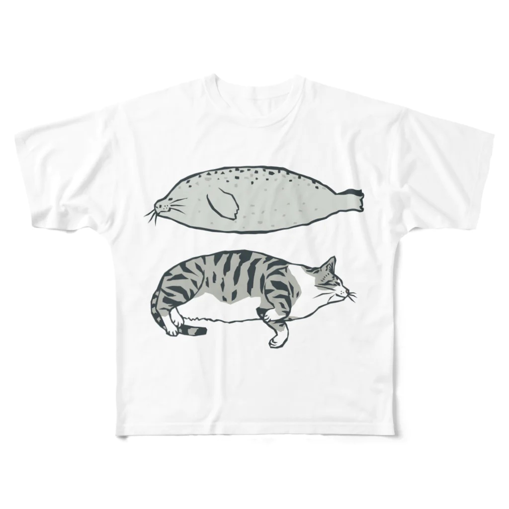 喫茶こぐまやの猫とアザラシ フルグラフィックTシャツ