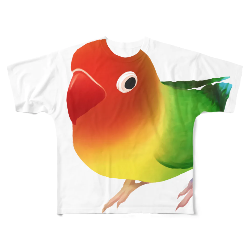 まめるりはことりのボタンインコ　おすましルリゴシボタンインコ【まめるりはことり】 フルグラフィックTシャツ