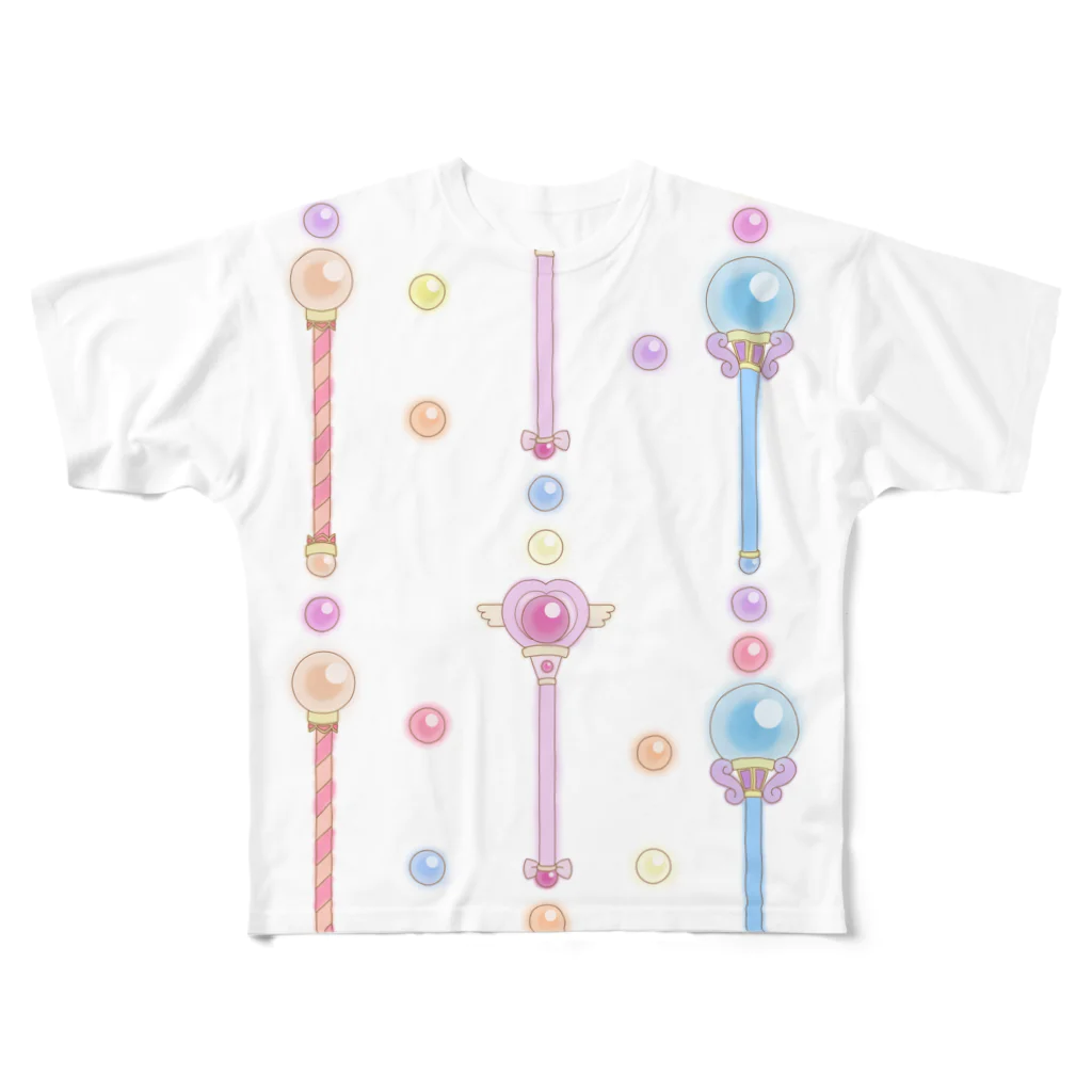 プリズモリイの箱の魔法少女のゆめかわステッキ&パステルカラーの魔法玉石～ストライプ～ All-Over Print T-Shirt