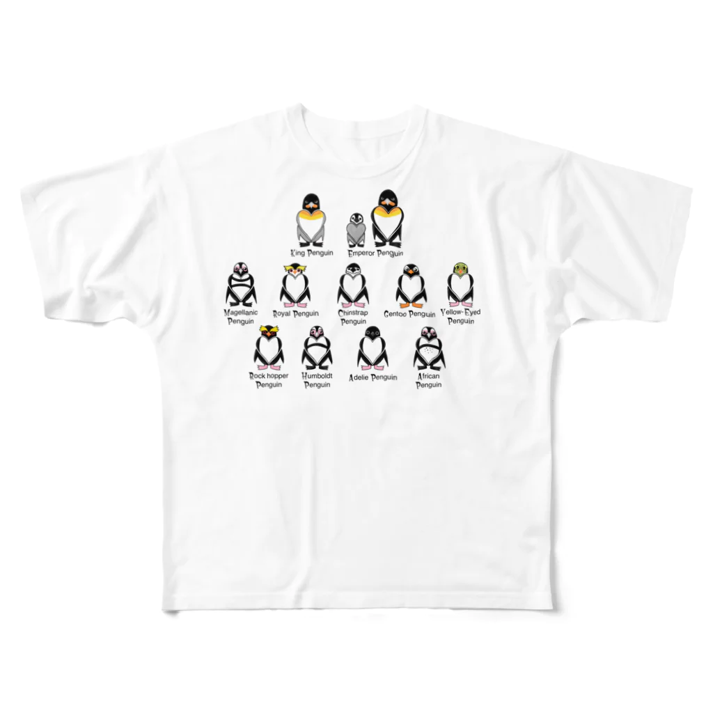 solachanshopのハートペンギン フルグラフィックTシャツ