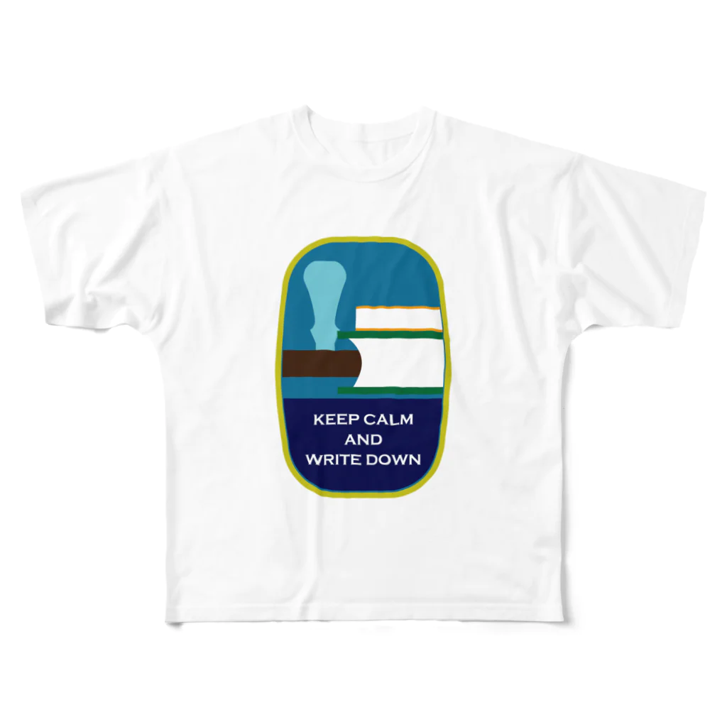 datemarknoteのKEEP CALM AND WRITE DOWN フルグラフィックTシャツ