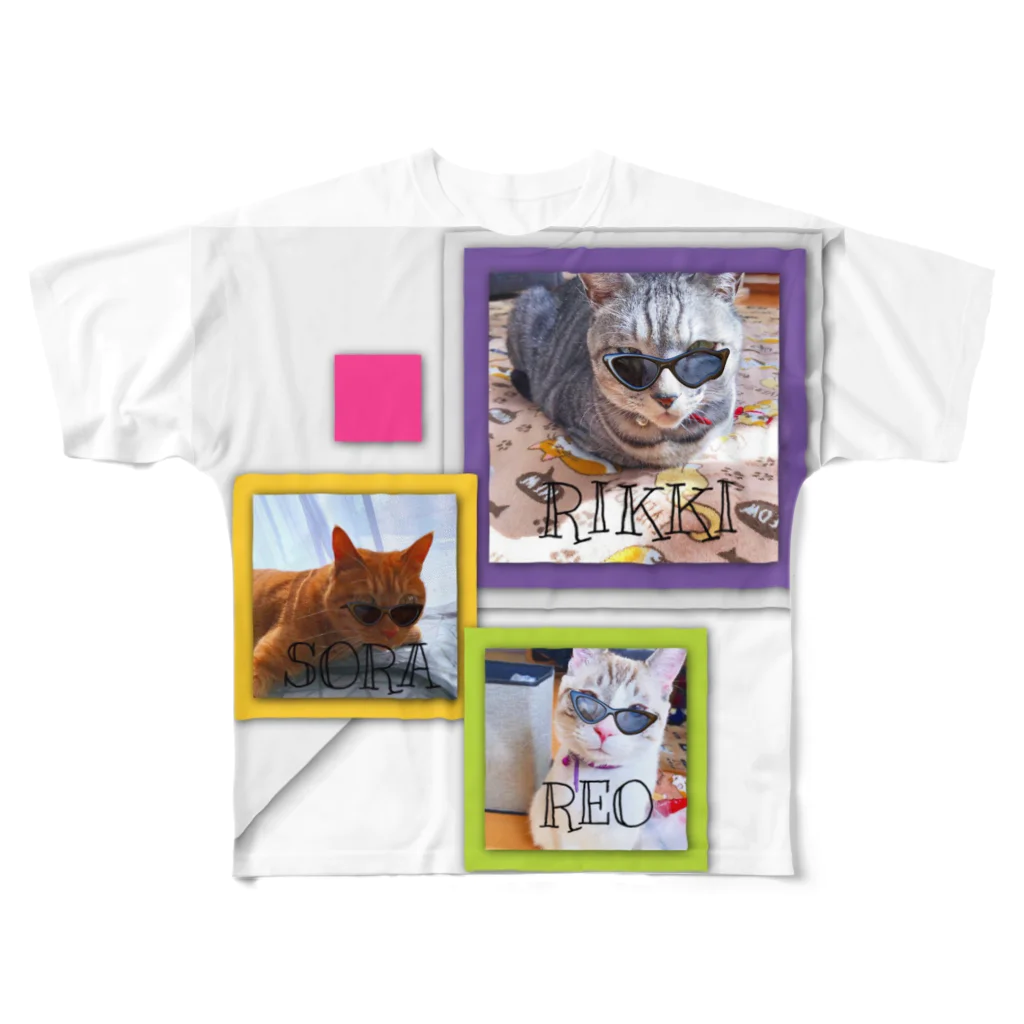 まちゃのヤンチャ猫3匹 All-Over Print T-Shirt