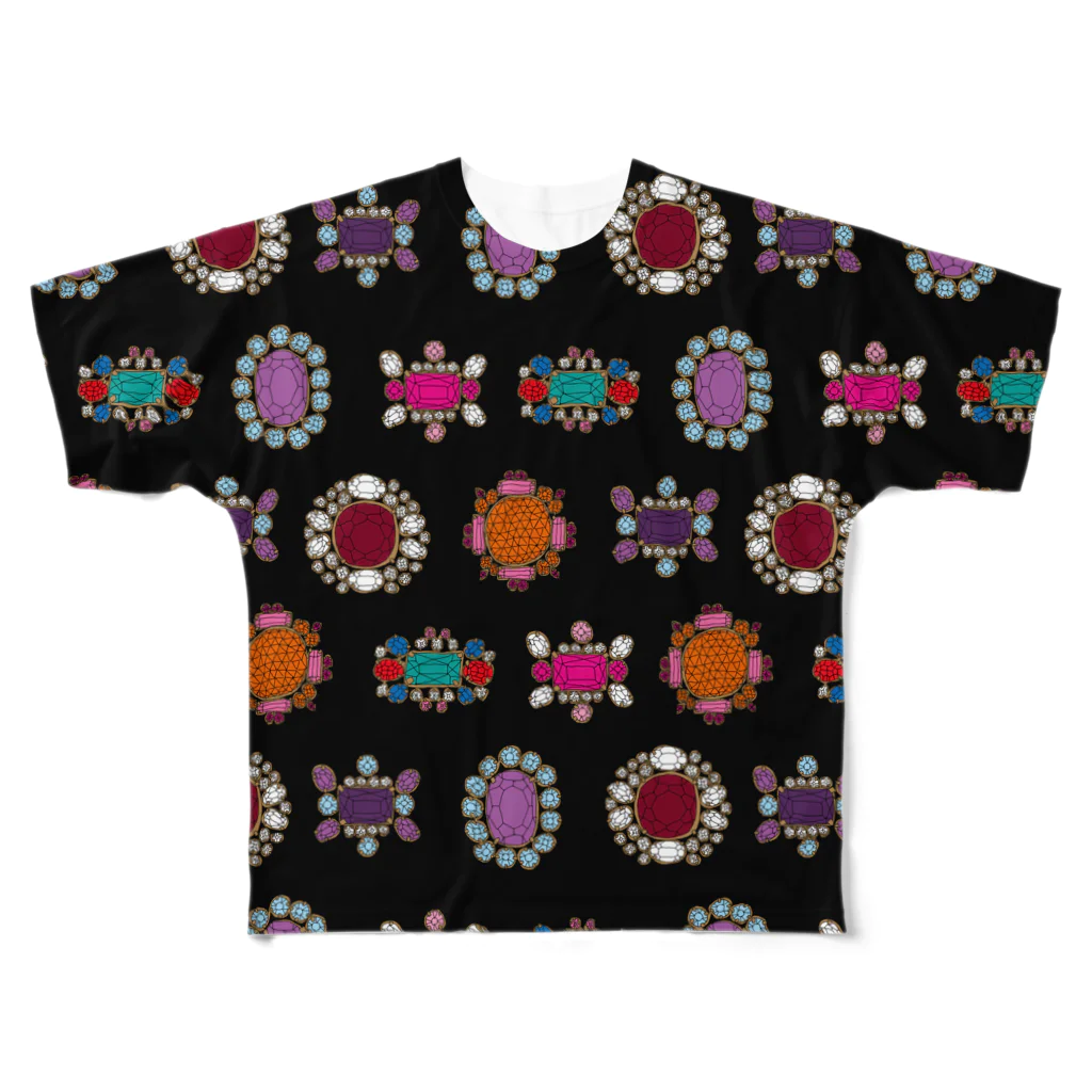 見るな(millna)のジュンカジュエル　ブラック All-Over Print T-Shirt