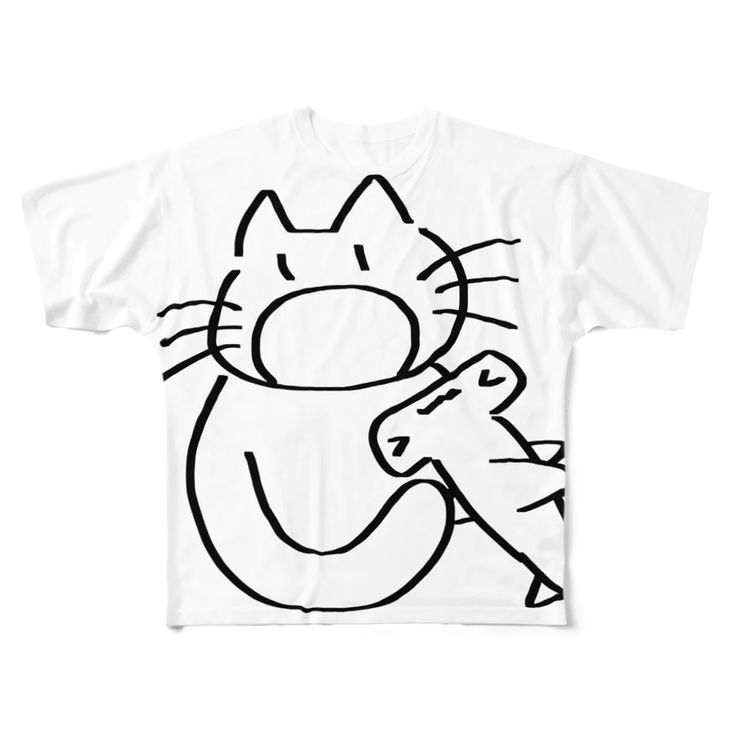 ななこさんのどうぶつぐっずのサメ食べねこ フルグラフィックTシャツ