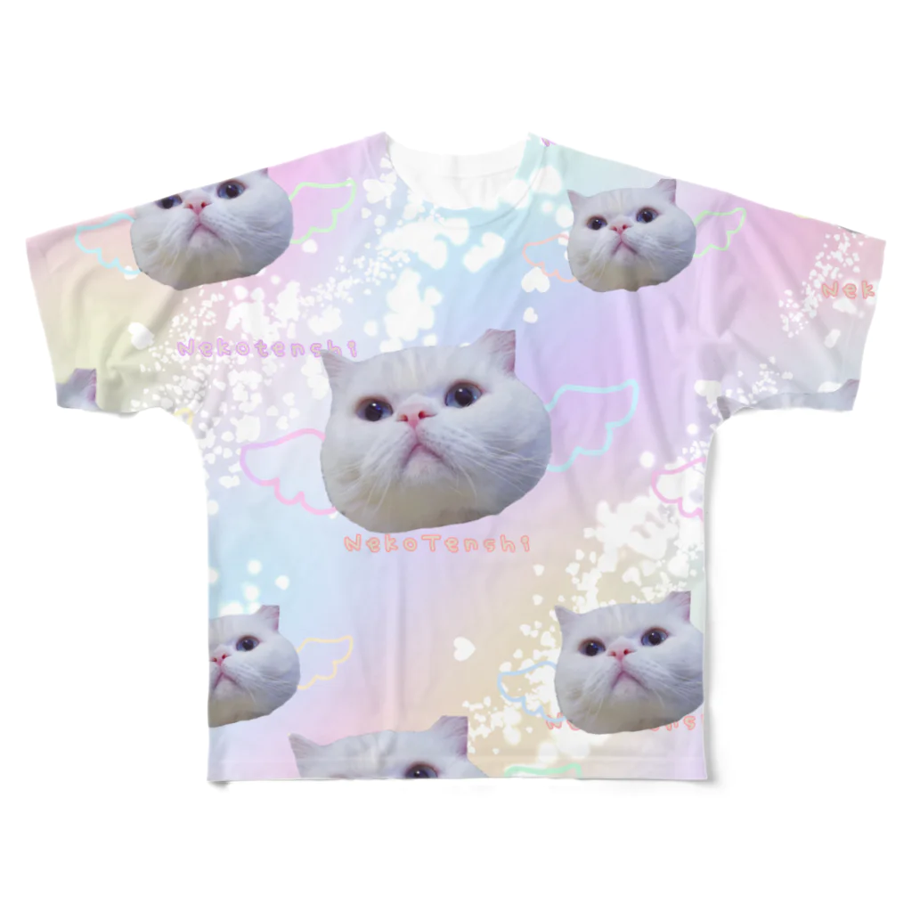 NukoNukoの夢カワイイねこ天使（大群） フルグラフィックTシャツ