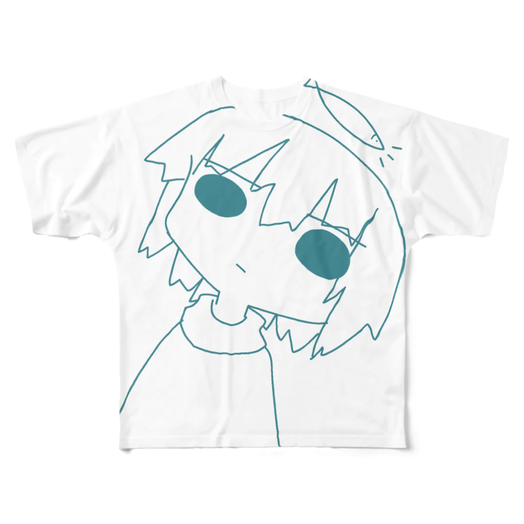 カメリアのおさかな大活躍(目あり) フルグラフィックTシャツ