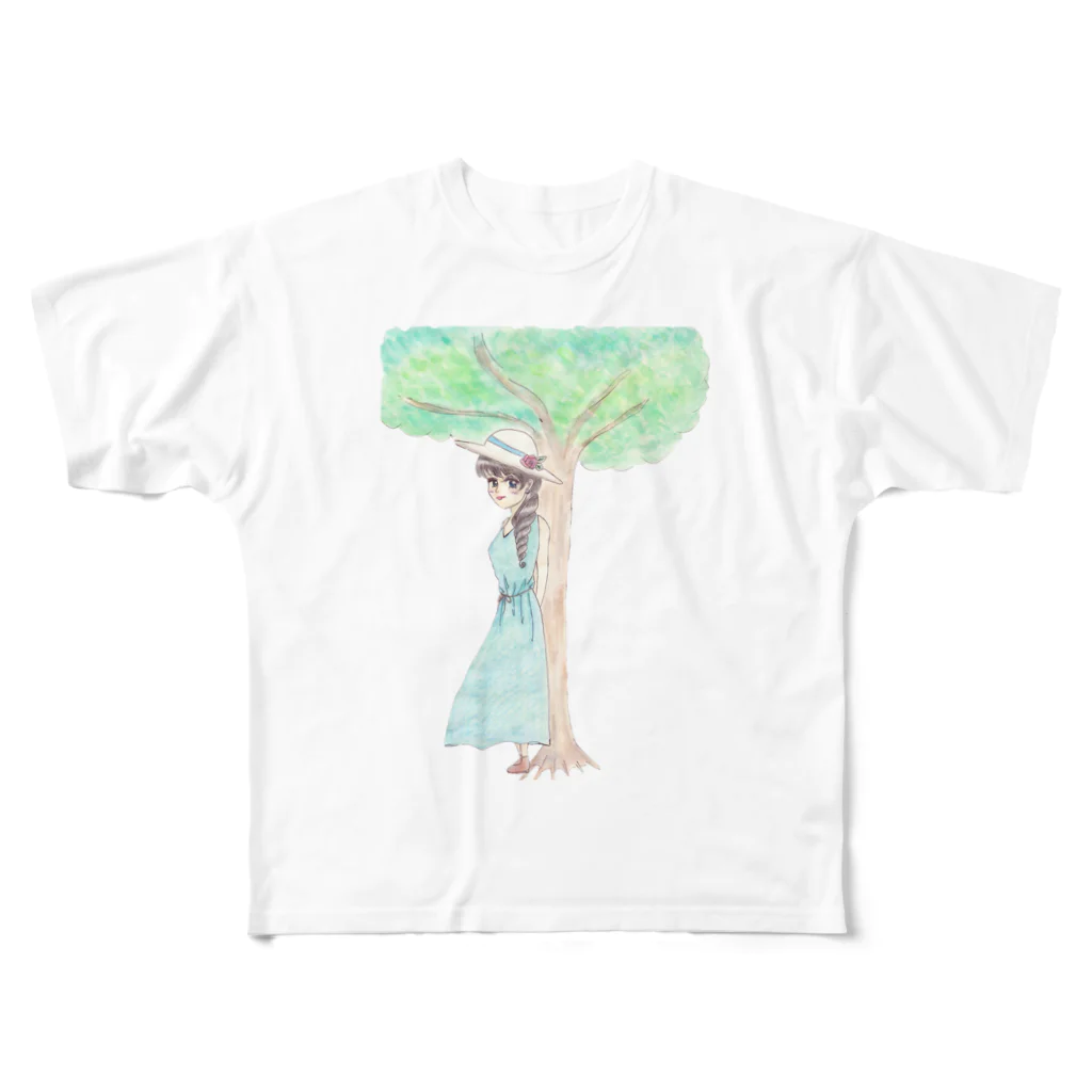 ひよこ工房の木陰で休む少女 All-Over Print T-Shirt