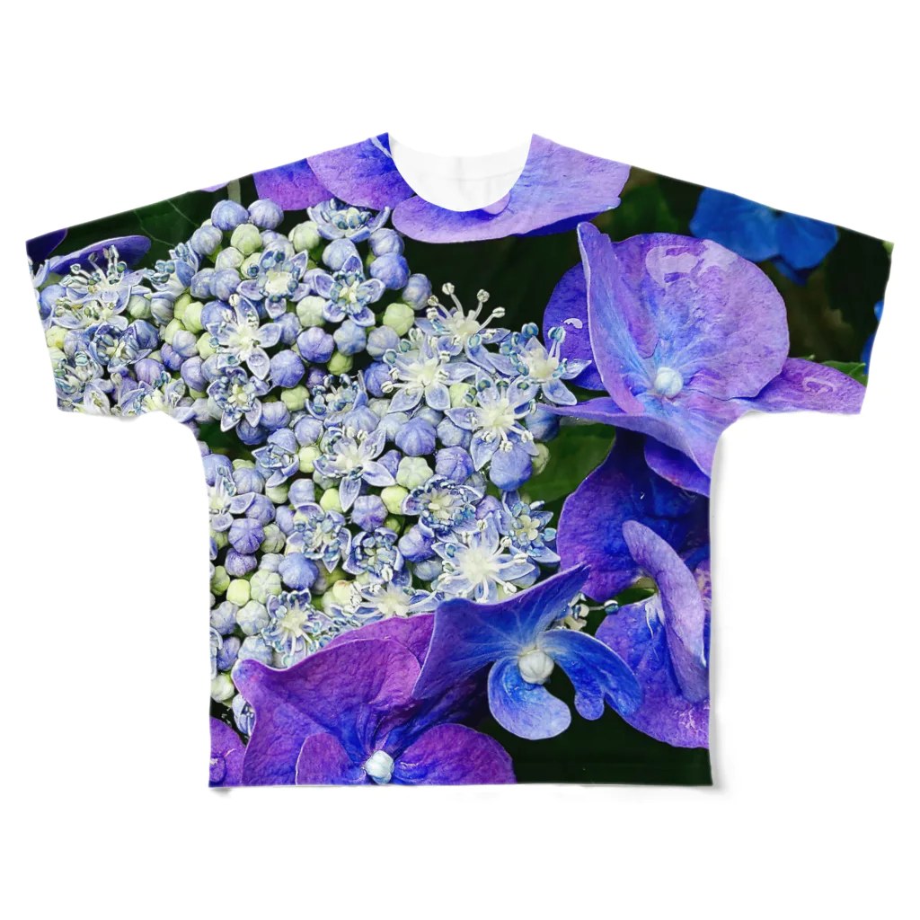 LalaHangeulのガクアジサイの蕾と花　수국 꽃과 꽃봉오리  フルグラフィックTシャツ
