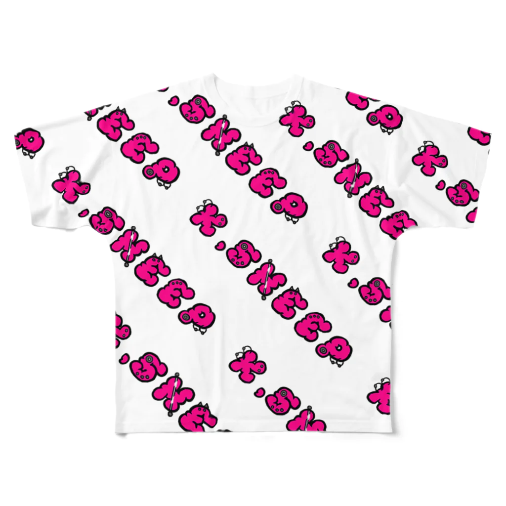 K.SHEEPのピアスロゴ(ショッキングピンクフィル)【ホワイト】 All-Over Print T-Shirt