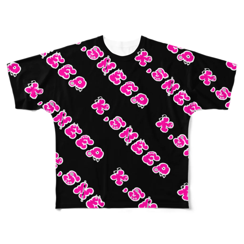 K.SHEEPのピアスロゴ(ショッキングピンクフィル)【ブラック】 All-Over Print T-Shirt