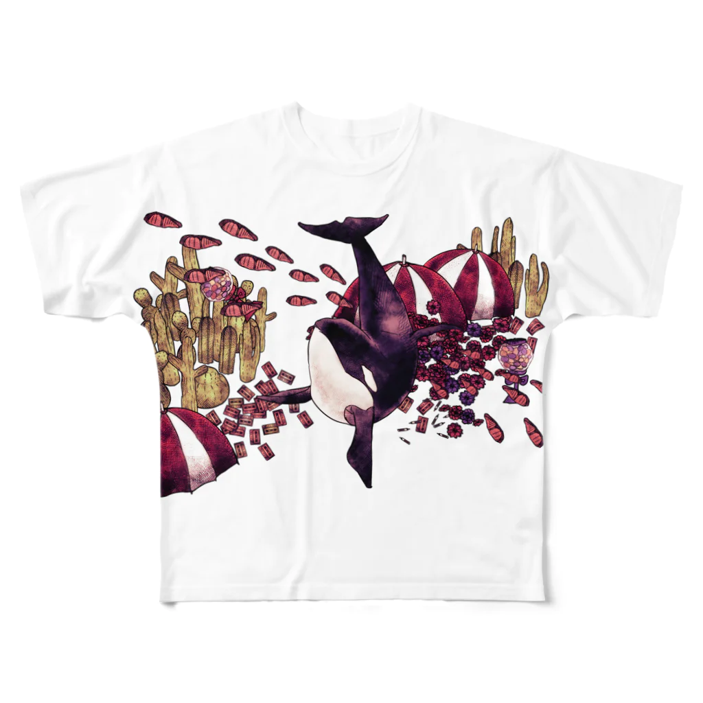 つづりのコラージュの海とシャチ レトロVer All-Over Print T-Shirt