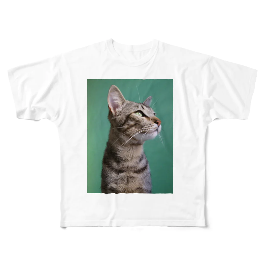 PriscilaGlassesの愛猫　タビー フルグラフィックTシャツ