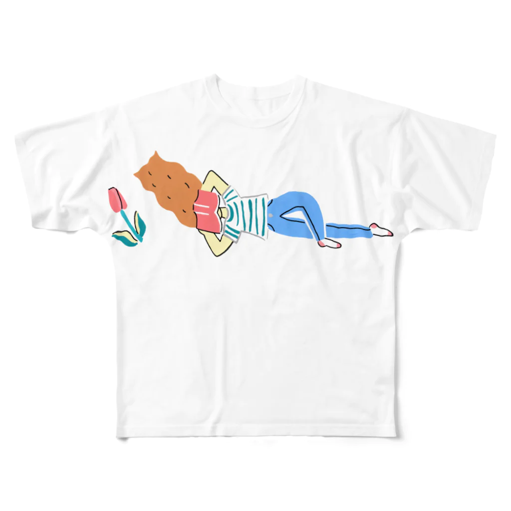 こたに千絵の寝そべって本 All-Over Print T-Shirt