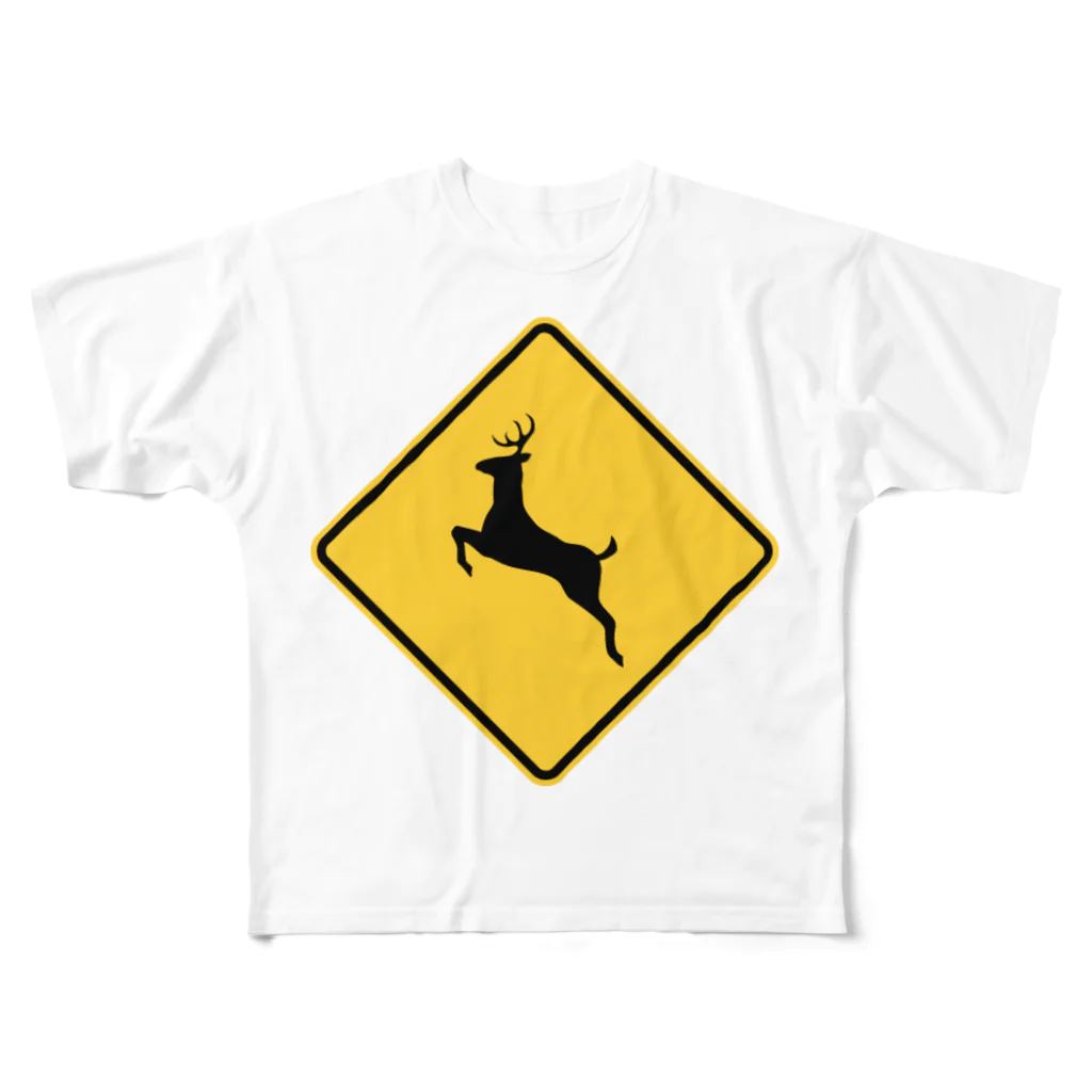 Road Sign Shopの鹿注意 フルグラフィックTシャツ