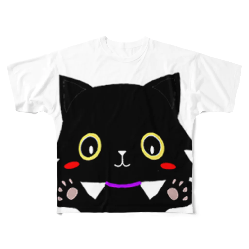 Myalmoの黒猫グッズ01 フルグラフィックTシャツ