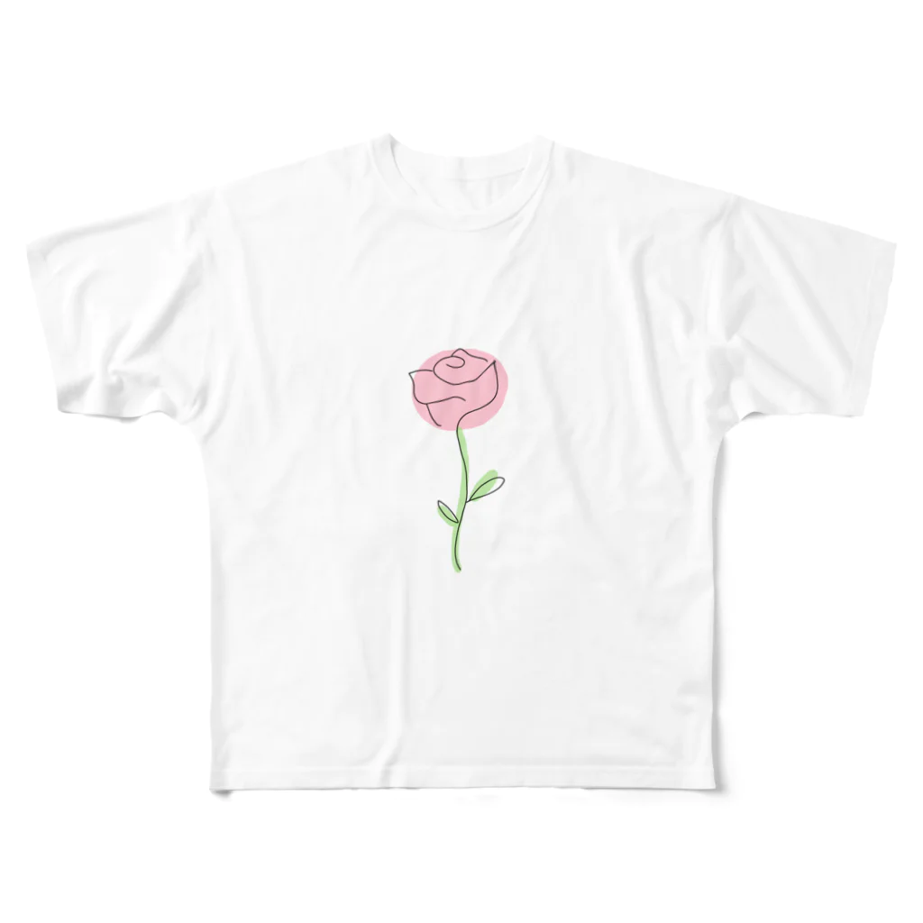 Anju_rian︎︎☁︎︎*.のPink Rose フルグラフィックTシャツ