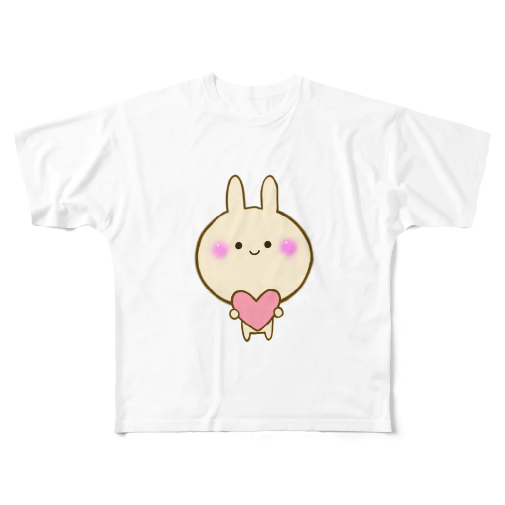 ななの癒しうさぎとハート フルグラフィックTシャツ