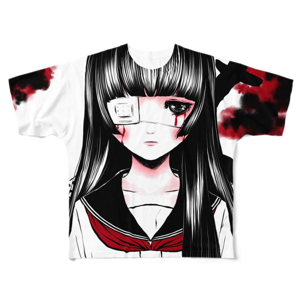 猫又ヨオスケの眼帯セーラー少女 All-Over Print T-Shirt